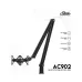 Flexible black Fantech AC902s microphone boom arm stand shown with feature icons and model branding.