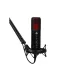 Black Fantech AC902s microphone boom arm holding a streaming microphone with a shock mount attached.