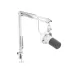 FIFINE AmpliTank K688CT microphone with white body and foam windscreen, mounted on metallic boom arm with cable.