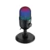 Front view of Havit GK52 RGB Live Recording Microphone showing cylindrical mic with multicolor RGB lighting on round base stand