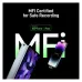 Graphic view of Maono Wave T1 Mini Microphone highlighting MFi certification for iPhone and iPad compatibility.