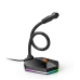 Angled view of the Meetion MT‑MC13 RGB Wired Gaming Microphone showing flexible gooseneck and RGB base with control button.