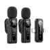 Close‑up view of the WiWU Wi‑WM007 Dual Wireless Lavalier Microphone with foam windshields on dual transmitters.