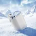 HOCO portable mini fan with adjustable 360° clip, shown blowing cool air in a snowy environment.