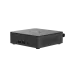 Front view of ASUS NUC 13 Pro Mini PC with USB ports, audio jack, and power button in a sleek black chassis.