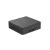 Angled shot of ASUS NUC 13 Pro Mini PC showing dual front audio jacks, USB ports, and ASUS branding on matte finish.