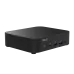 Angled front shot of ASUS NUC 14 Essential Mini PC with dual USB 3.0 and USB 2.0 ports, audio jack, and compact design.