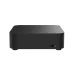 Front-facing ASUS NUC 14 Essential Mini PC showing lock slot and minimalist design with elevated feet for airflow.