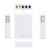 Front and top view of MARSRIVA KP3 EC V2 Mini UPS showing indicator lights, input/output ports, and compact white design.