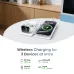 Top view of BWOO BO-WL24 15W 3 in 1 Wireless Charger charging multiple devices neatly arranged on a round table surface