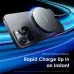 Angled view of the Oraimo PowerDock magnetic wireless charger attached to the back of a modern smartphone.