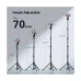 Height adjustable tripod stand up to 70 inches with multiple height levels for stable smartphone shooting and recording