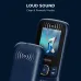 Front view of Motorola Moto A10e highlighting loud sound capability with speaker and colorful audio bars on screen.