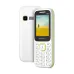 White Symphony Hero20 feature phone with green trim, showing its keypad and display, with the back panel behind it.