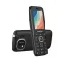 Black Symphony L48 feature phone standing up, showing its keypad and screen, with the back cover and dual camera visible behind it.