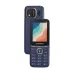 Blue Symphony L48 feature phone standing up, showing its keypad and screen, with the back cover and dual camera visible behind it.