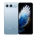 Front and rear view of Tecno SPARK 40 5G in sky blue showing feather wallpaper and dual-camera module with LED flash.