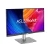 A front-angled view of the grey and black ASUS ProArt Display PA278QGV monitor showing a colorful gradient wallpaper.