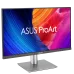 The ASUS ProArt Display PA32QCV monitor showcases a colorful, flowing abstract wallpaper.