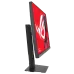Side view of Asus ROG Strix XG27ACMES Monitor showing slim profile, sturdy stand, and red ROG-themed screen.