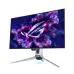 Front view of ASUS ROG Swift OLED PG27AQWP-W Monitor displaying vivid nebula colors and central ROG logo.