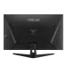 A rear view of the black ASUS TUF Gaming VG32AQA1A monitor, showing the TUF Gaming logo, geometric design, VESA mount, and ports above the stand.