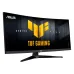 Wide front perspective of ASUS TUF Gaming VG34WQ5A curved display with immersive ultrawide screen and sturdy stand.