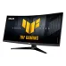 Front angled view of ASUS TUF Gaming VG34WQ5A ultrawide curved monitor displaying TUF Gaming branding on screen.