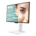 Side angled view of BenQ monitor highlighting slim profile, vibrant display, ergonomic stand and modern aesthetics