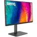BenQ PD2706QN 27-inch monitor with a close-up of a woman's eye on screen and minimalist white design.