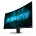 Front view of Gigabyte GS27FC2 Monitor showing curved display with glowing blue branding and thin bezel design.