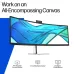 Front promotional view of HP Series 5 Pro 549pm Curved Monitor with ultrawide display and abstract blue-green waves.