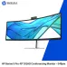 Product view of HP Series 5 Pro 549pm Curved Monitor showing built-in webcam and vivid curved screen design.