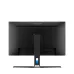 Direct back view of Lenovo Legion monitor featuring a centered VESA mount, upper cooling vents, and a stand with a blue cable management port.