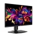 Front angled view of MSI MAG 272QP QD-OLED X24 Monitor with thin bezels and colorful abstract gaming display.