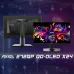 Dual view of MSI MAG 272QP QD-OLED X24 Monitor with front vivid display and rear dragon logo design.