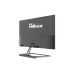 A rear, angled view of a PC Power 27-inch monitor, showing the brand logo, stand, and various connection ports.