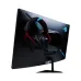 Rear view of a gaming monitor with RGB lighting and a headset hanging on the back, highlighting gamer-friendly design