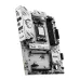Angled top view of MSI B850 GAMING PLUS WIFI6E Motherboard showing PCIe slots, RAM bays, and dragon-themed heatsinks.