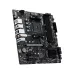 Left angled front viewpoint of the MSI PRO B550M-P WIFI6E Motherboard showing the heatsink and side connectivity ports.