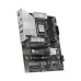 Angled view of MSI PRO Z890-S WIFI6E Motherboard highlighting heatsinks with MSI PRO SERIES branding and rear I/O panel.