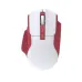 Close-up of AJAZZ AJ039 V2 Wireless Mouse with white body, red accents, metallic scroll wheel, and side function button.