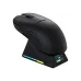Angled view of black AJAZZ AJ159 APEX Mouse on RGB dock with display, showing ergonomic grip and wireless charging.