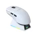 Front view of white AJAZZ AJ159 APEX Mouse on RGB-lit dock with display showing battery status and sleek side buttons.