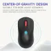 Centered view of AJAZZ NJ02 Mouse with red scroll wheel and blue button, emphasizing ergonomic center-of-gravity design.