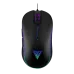 Black Gamdias AURA GS3 wired gaming mouse with an illuminated logo, smooth finish, and RGB light strips along the sides.