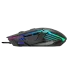 Side view of the black Gamdias AURA GS4 mouse with an aggressive, segmented shell design and multicolored RGB lighting accents.