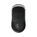 Logitech G PRO X2 SUPERSTRIKE LIGHTSPEED Mouse shown from the bottom view with sensor and glide feet details.
