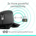 Side view of Logitech MX Master 4 Mouse showing USB-C port and wireless receiver with signal graphic for strong connectivity.