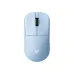 Top-down view of light blue MCHOSE L7 Ultra Mouse showing scroll wheel and sleek ergonomic shell with minimalist logo.
